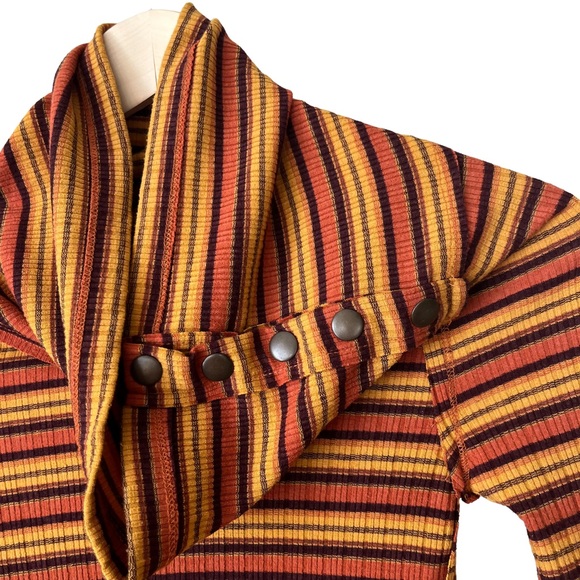 Free People Striped Cape Cod Cowl Neck Thermal Long Sleeve Shirt Top Orange XS - Picture 5 of 8